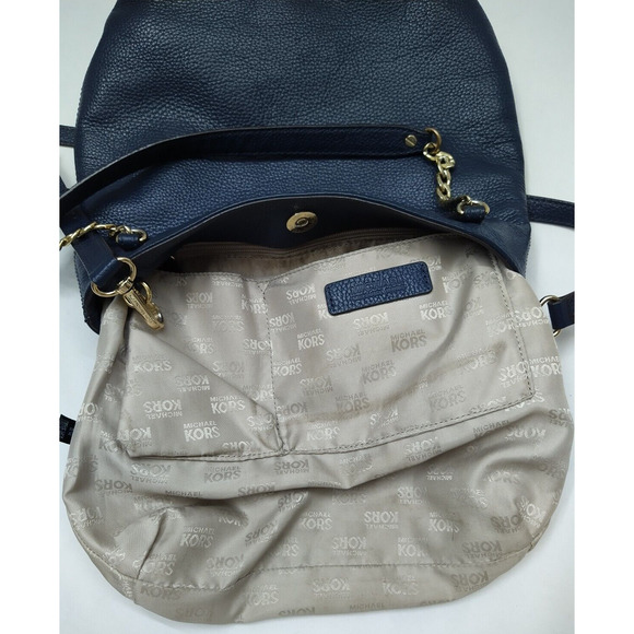 Michael Kors Blue Pebbled Leather Chain Strap Tote Shoulder Crossbody Bag - Picture 12 of 16
